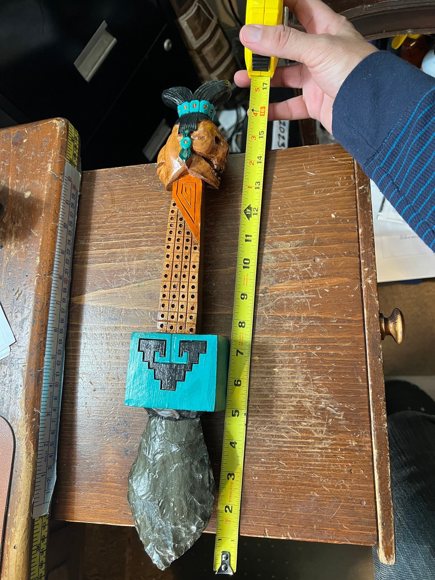 Mayan Sacrificial Dagger, Ancient Weapons of Meso-America, Replic Maya Knife, Wood and Obsidian 17"
