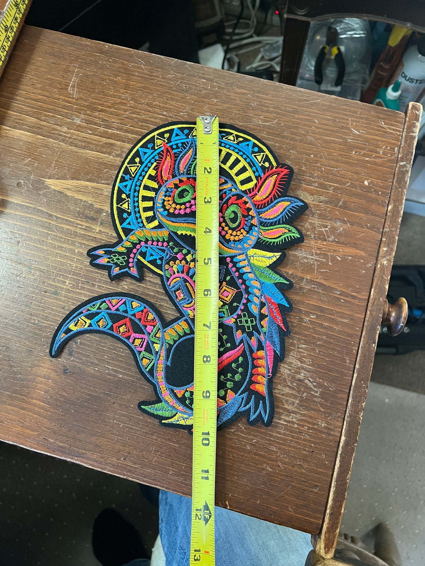 Axolotl Aztec Lizard Patch, iron on, 10", Mexica, Mexican, Indigenous, patches (#11)