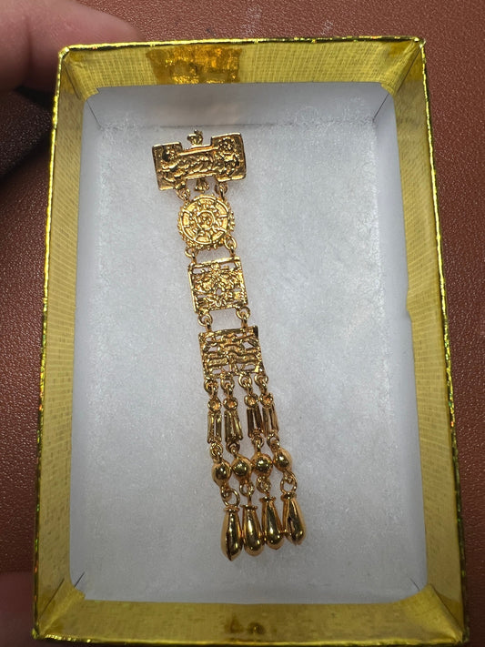 Excellent Rare Vintage Aztec Gold Plated Alloy Pin Brooch, by Salvador Teran for Marbel SA Mexico 1950s (#4)