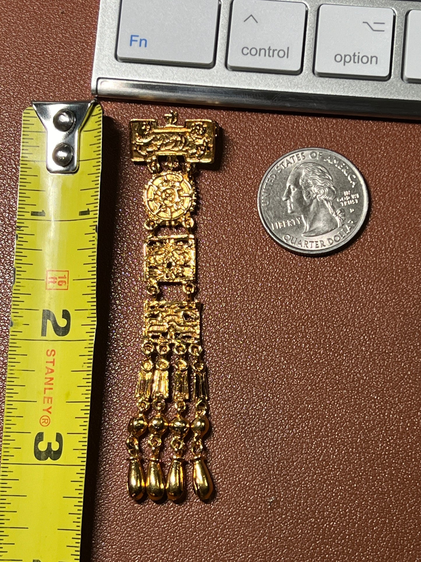 Excellent Rare Vintage Aztec Gold Plated Alloy Pin Brooch, by Salvador Teran for Marbel SA Mexico 1950s (#4)