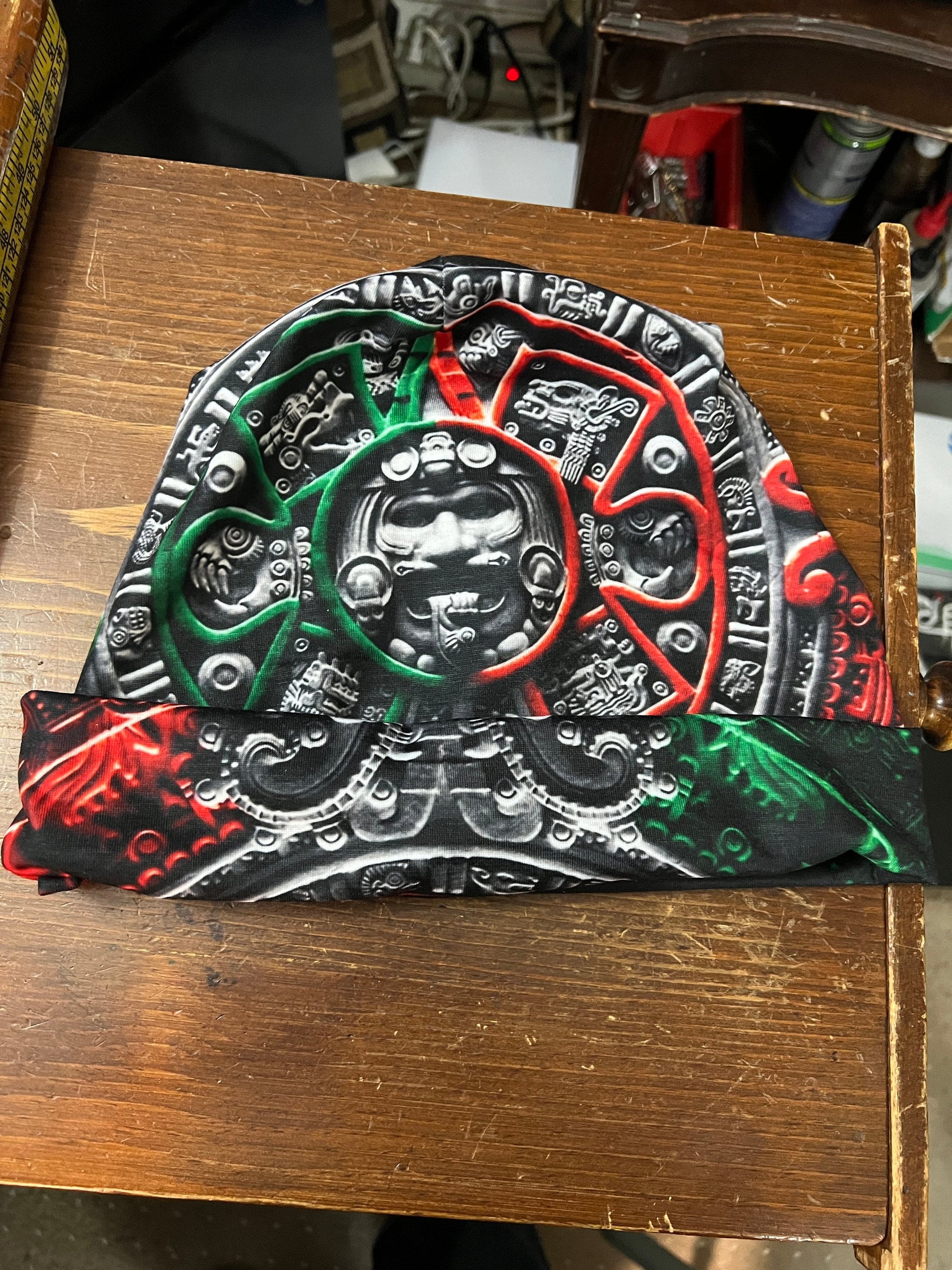 Beanie, 3D Graphic Aztec Tonatiuh Calendar Face God, Mexican Flag colors
