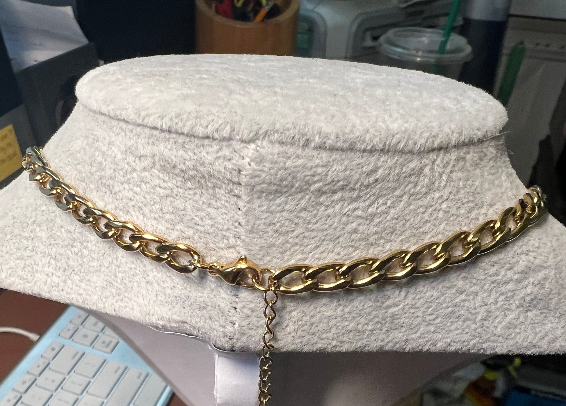 Women's or Child's Chain Necklace, Gold Tone Steel Alloy, 16", 5mm, Cuban Link (#9)