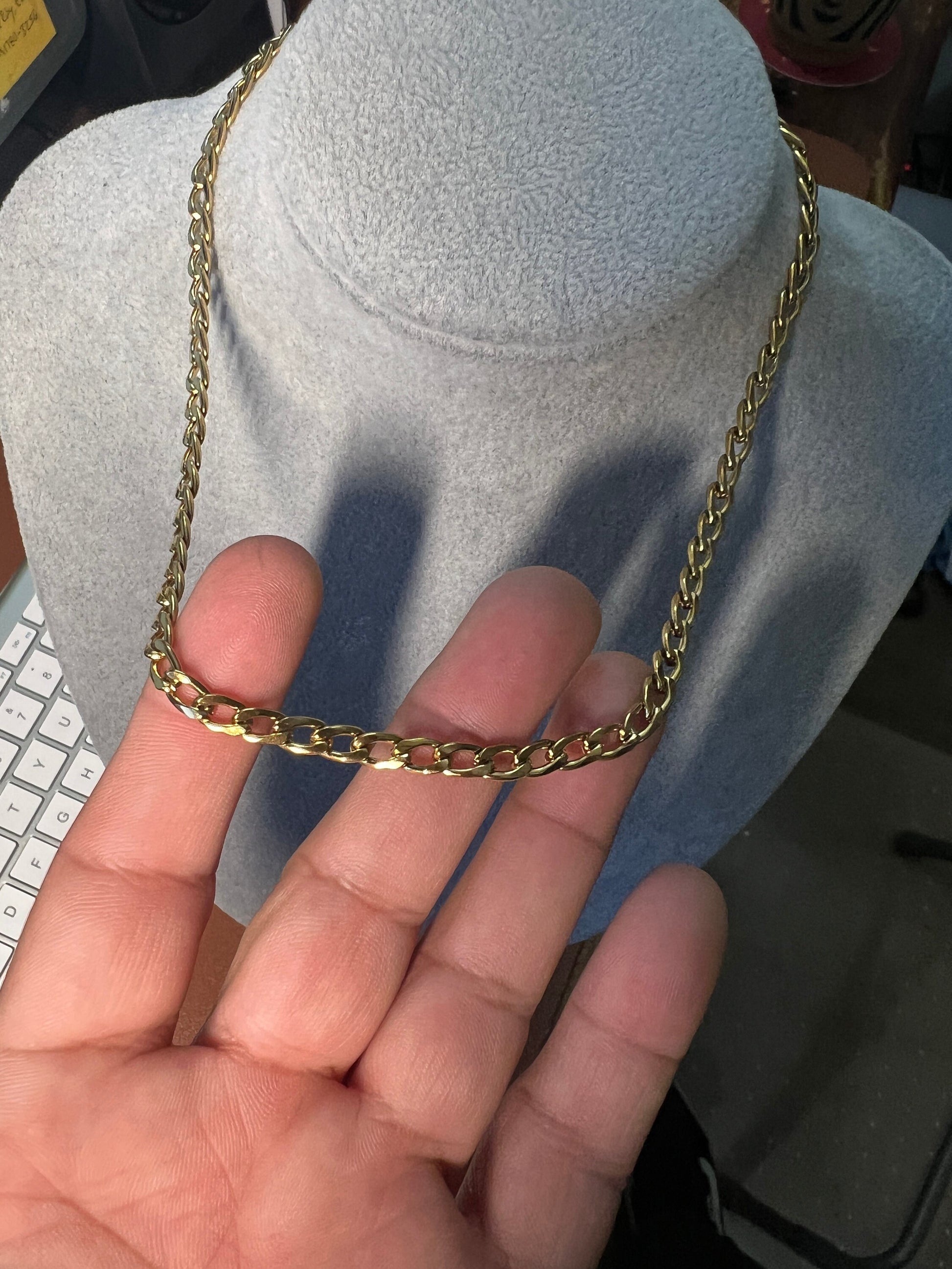 Women's or Child's Chain Necklace, Gold Tone Steel Alloy, 16", 5mm, Cuban Link (#9)