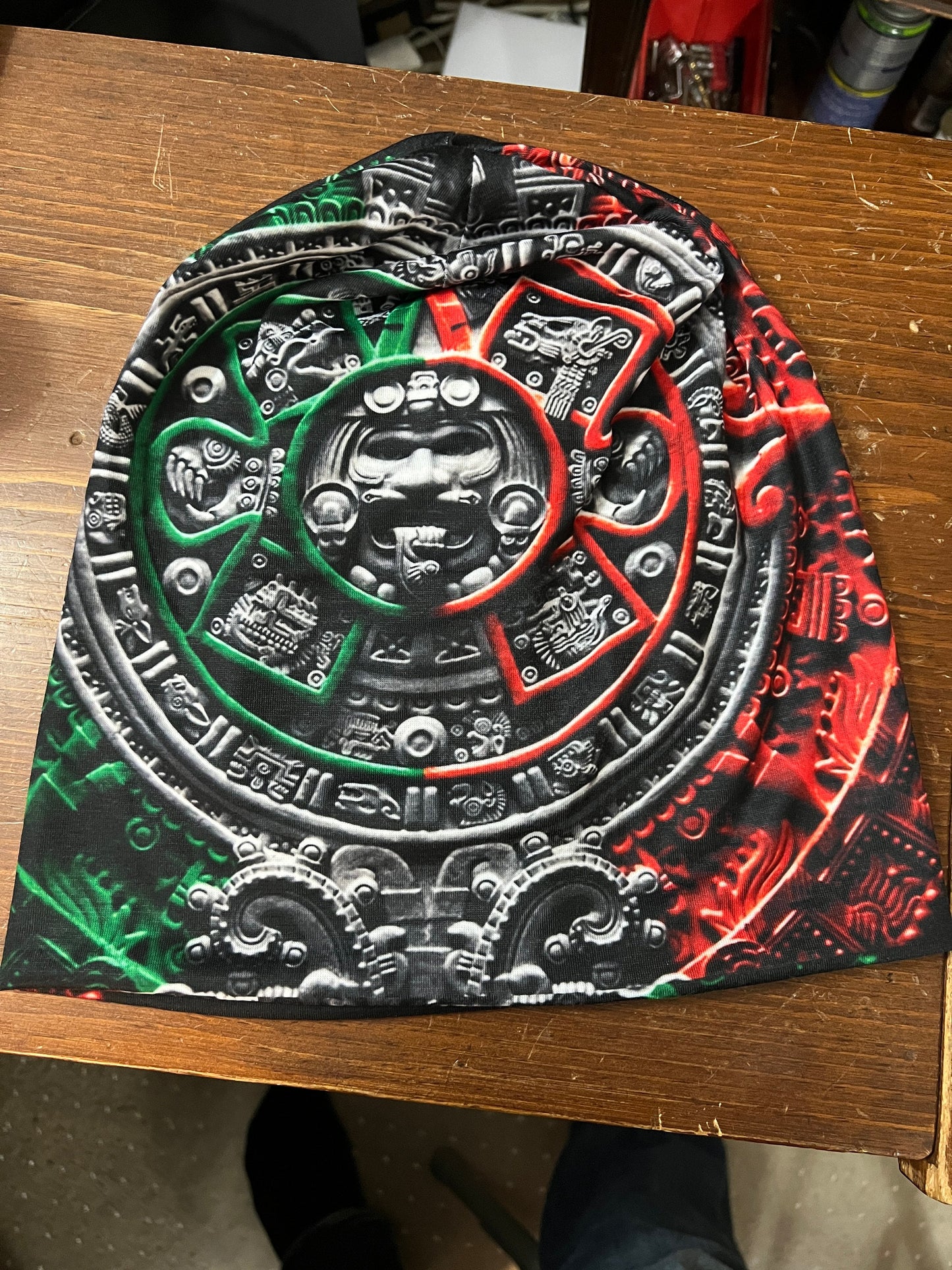 Beanie, 3D Graphic Aztec Tonatiuh Calendar Face God, Mexican Flag colors