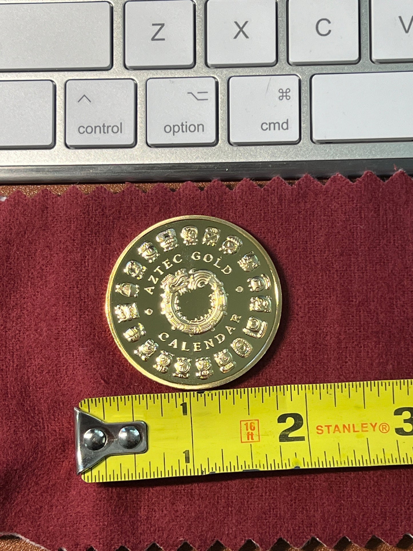 Aztec Gold Calendar Souvenir, Token, Medallion, Doubloon, ft. Tonatiuh, Ollin, and Quetzalcoatl the Feathered Serpent (#12)