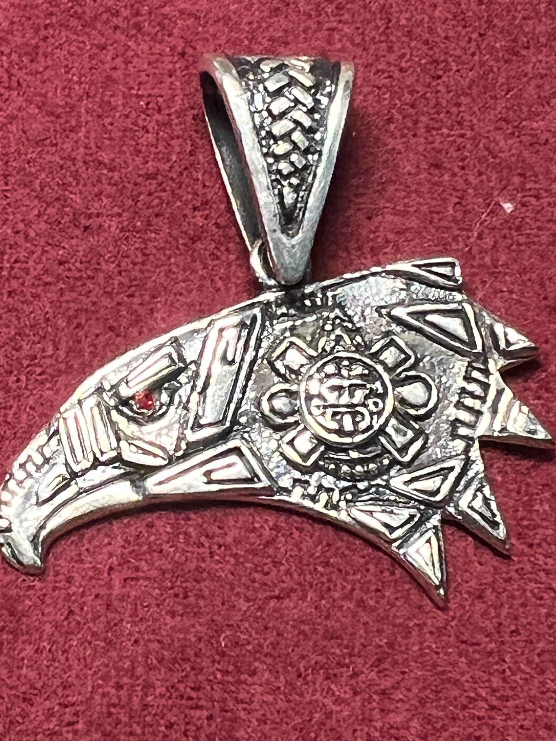 Mexican "Hecho en Mexico" Eagle, sterling silver, ft. Aztec Tonatiuh, backside Mexica Quetzalcoatl (#11)