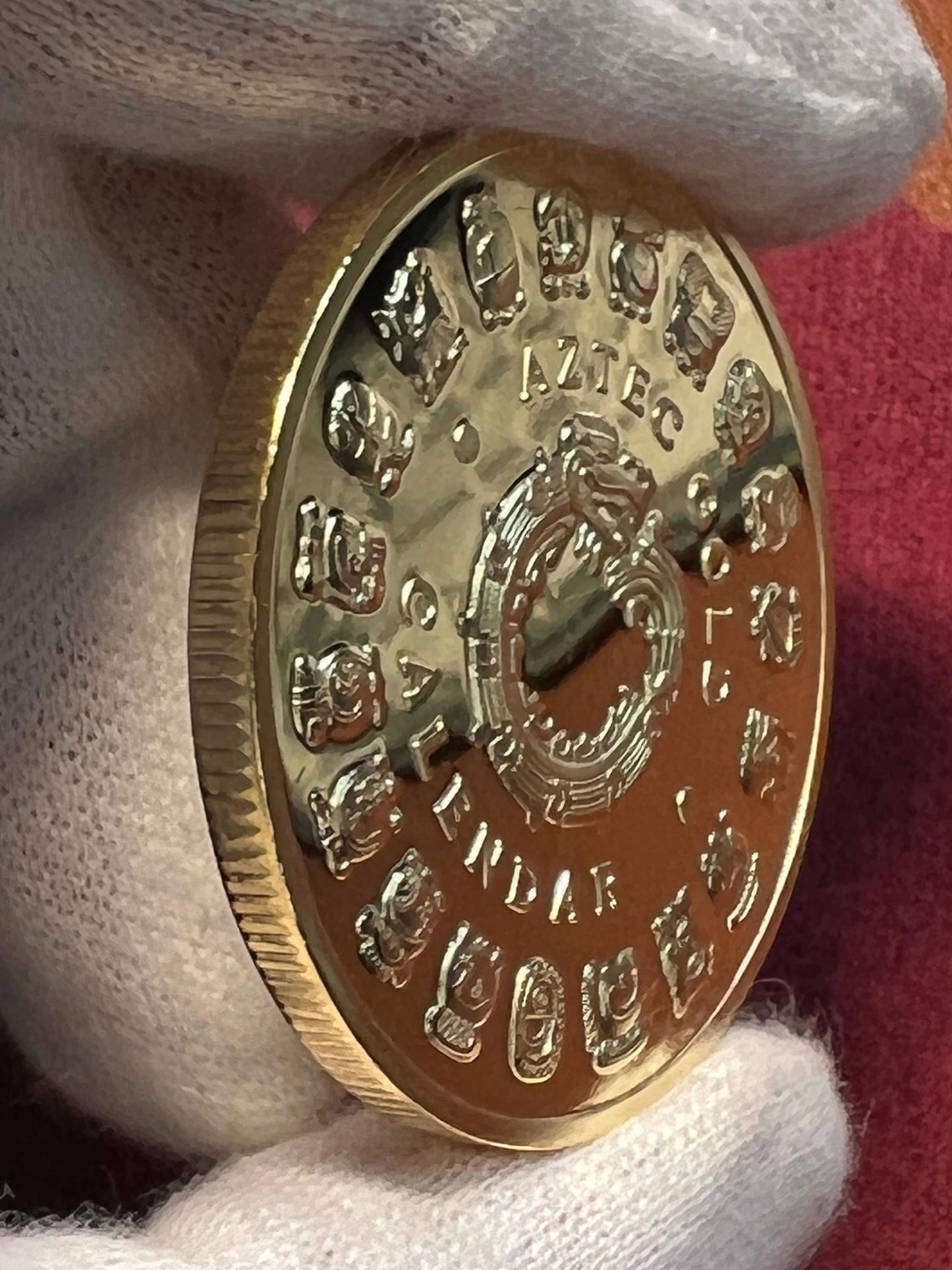 Aztec Gold Calendar Souvenir, Token, Medallion, Doubloon, ft. Tonatiuh, Ollin, and Quetzalcoatl the Feathered Serpent (#12)