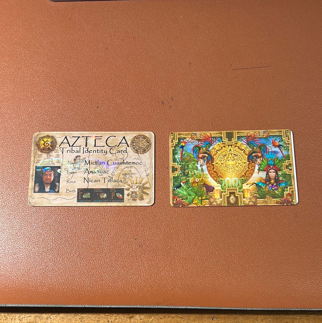 Azteca Tribe Ethnic Cultural Identity Cards, For Fun, Novelty, Not A Valid Form of ID, Holographic