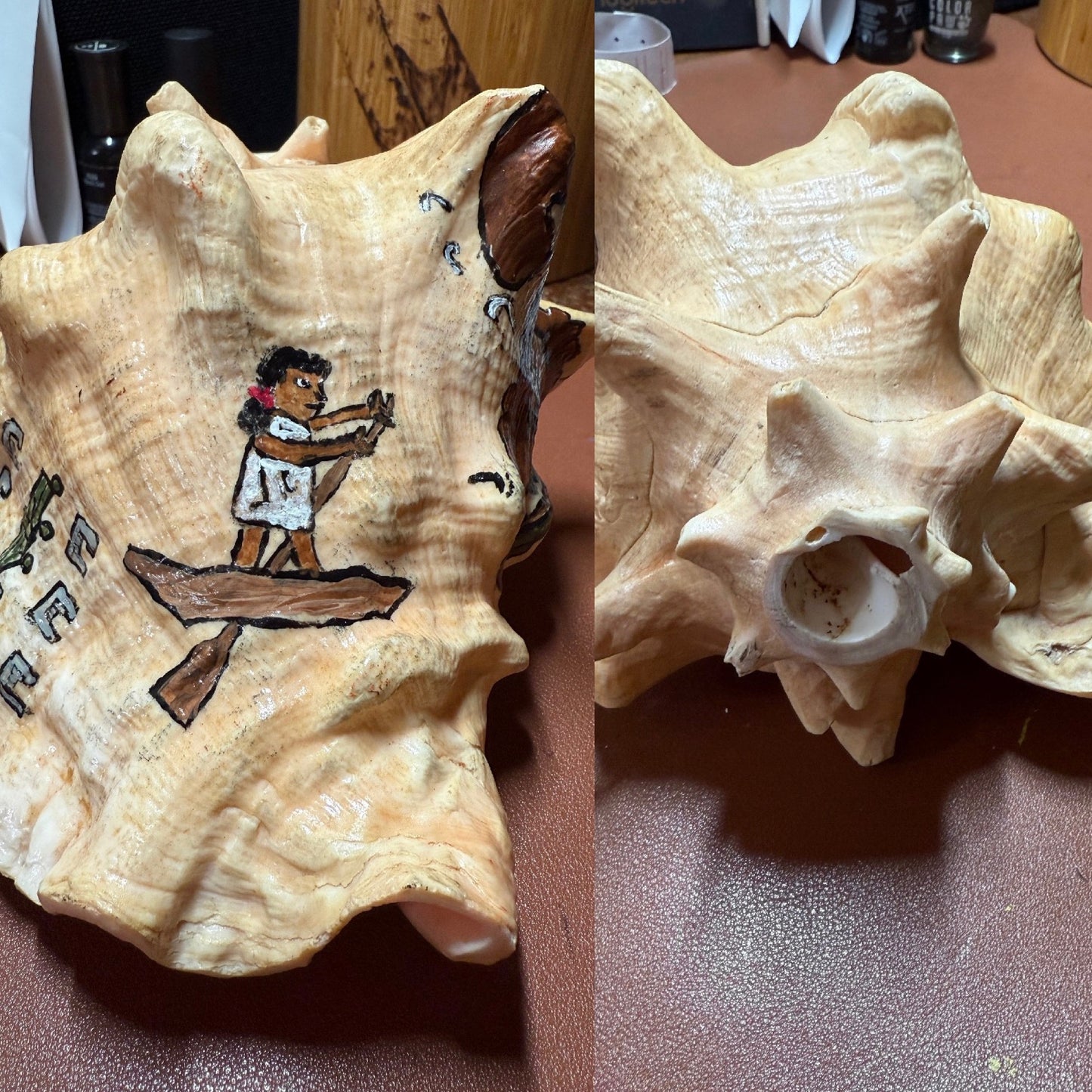 Aztec Map To Azlan Conch Shell Horn - Seashell Trumpet, 7", Mexican, blows, playable