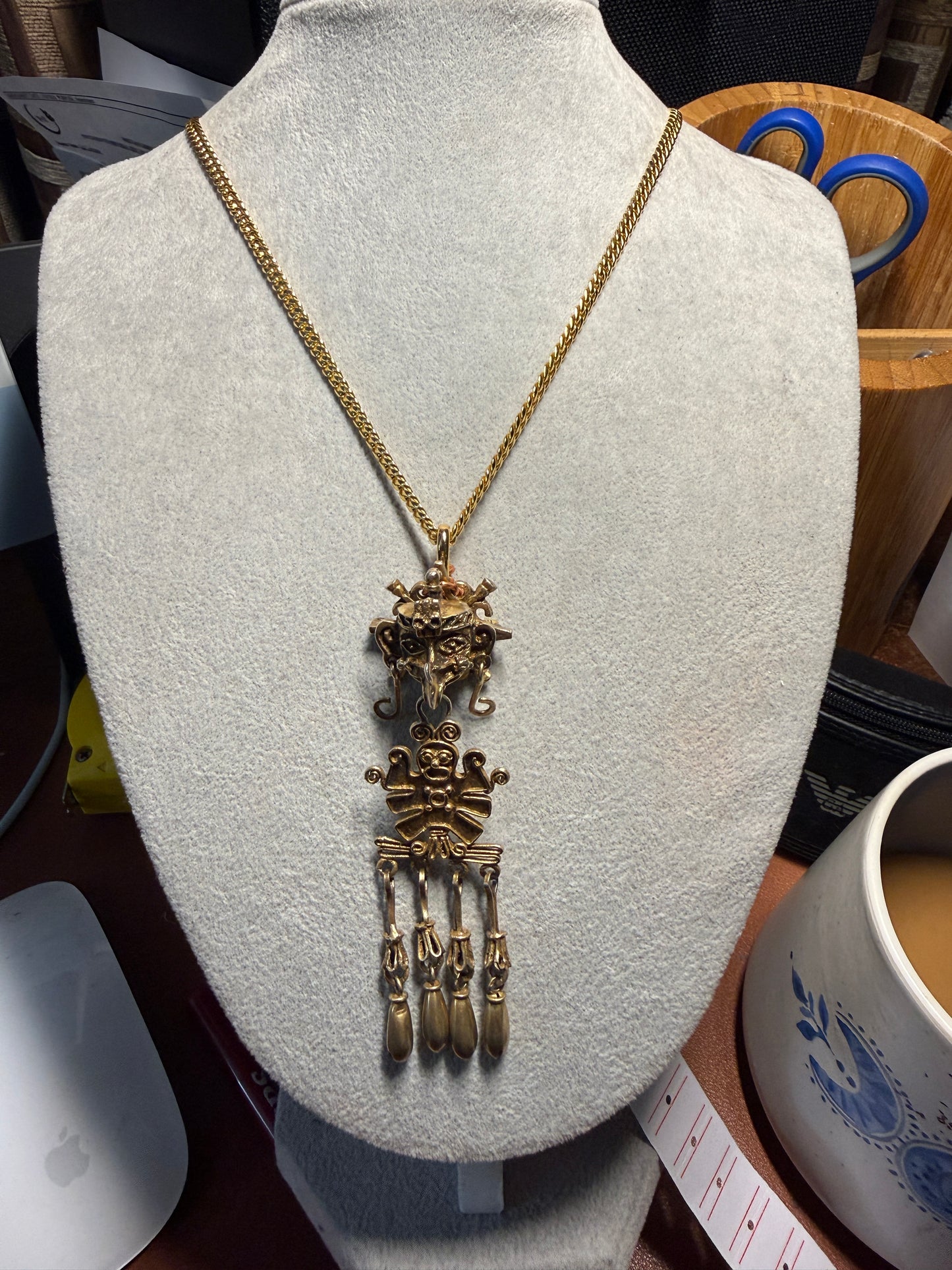 Sterling Silver Gold Plated Aztec Descending Eagle Warrior Cuauhtemoc ornament reproduction jewelry from the Mexica, Pre-Hispanic #H