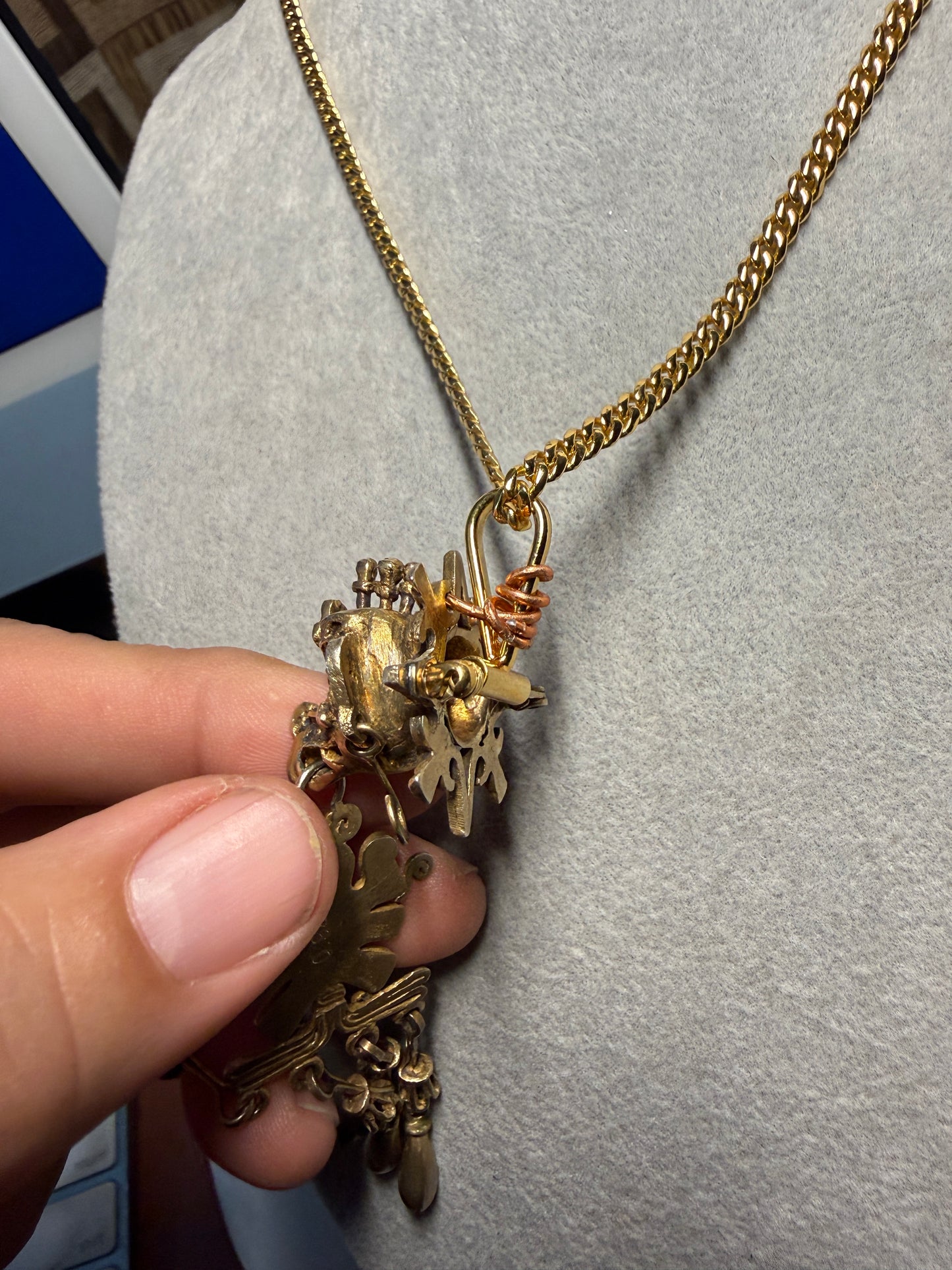 Sterling Silver Gold Plated Aztec Descending Eagle Warrior Cuauhtemoc ornament reproduction jewelry from the Mexica, Pre-Hispanic #H