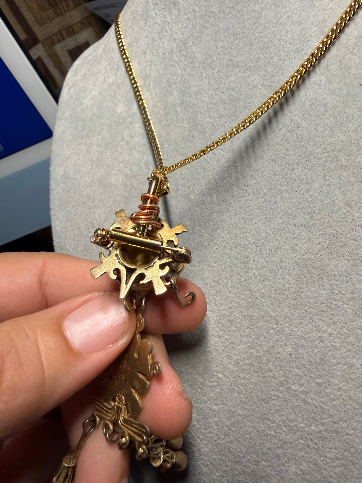 Sterling Silver Gold Plated Aztec Descending Eagle Warrior Cuauhtemoc ornament reproduction jewelry from the Mexica, Pre-Hispanic #H