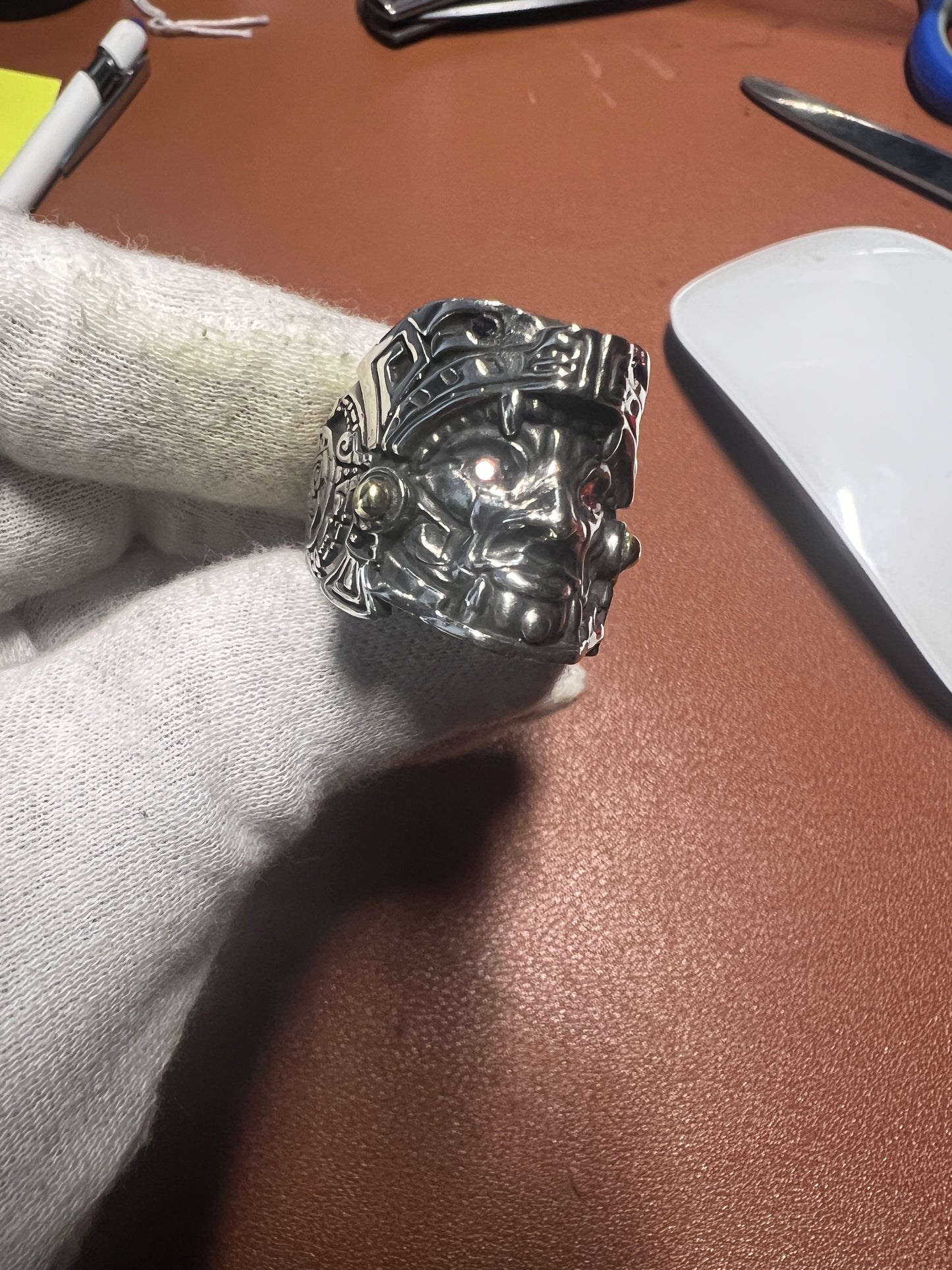 Quetzalcoatl or Kukulkan Warrior Ring, Aztec, Mayan, Sterling Silver, Size 9, Zirconia Mexico (#1)