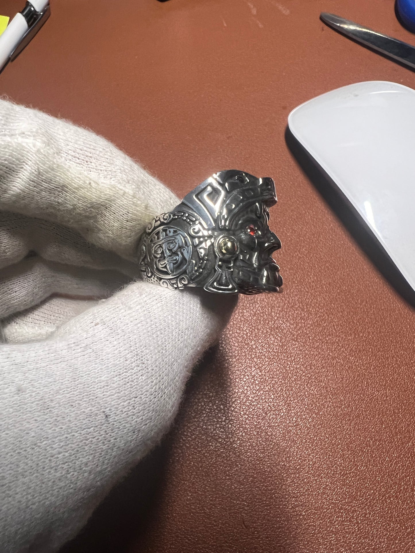 Quetzalcoatl or Kukulkan Warrior Ring, Aztec, Mayan, Sterling Silver, Size 9, Zirconia Mexico (#1)