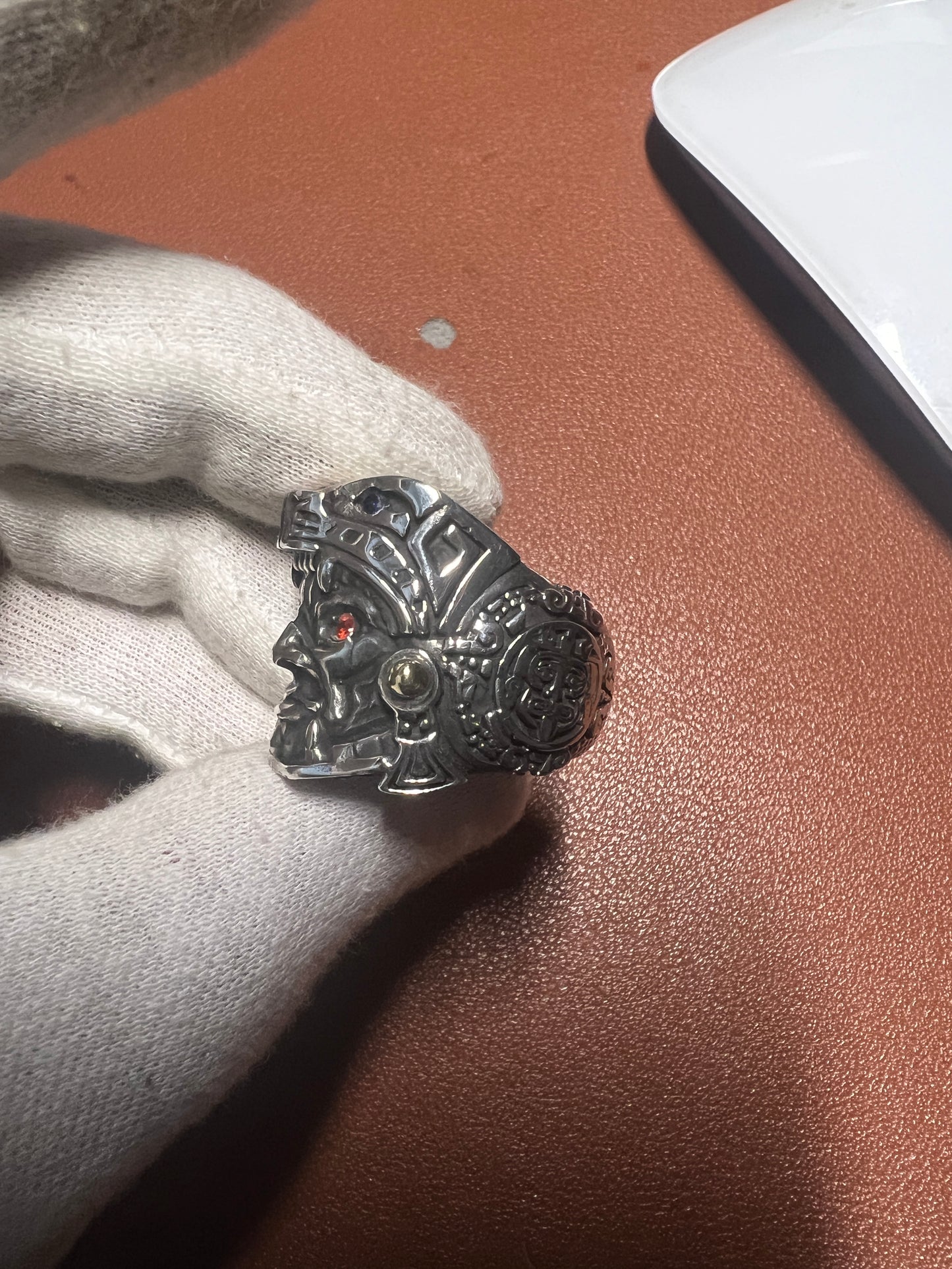 Quetzalcoatl or Kukulkan Warrior Ring, Aztec, Mayan, Sterling Silver, Size 9, Zirconia Mexico (#1)