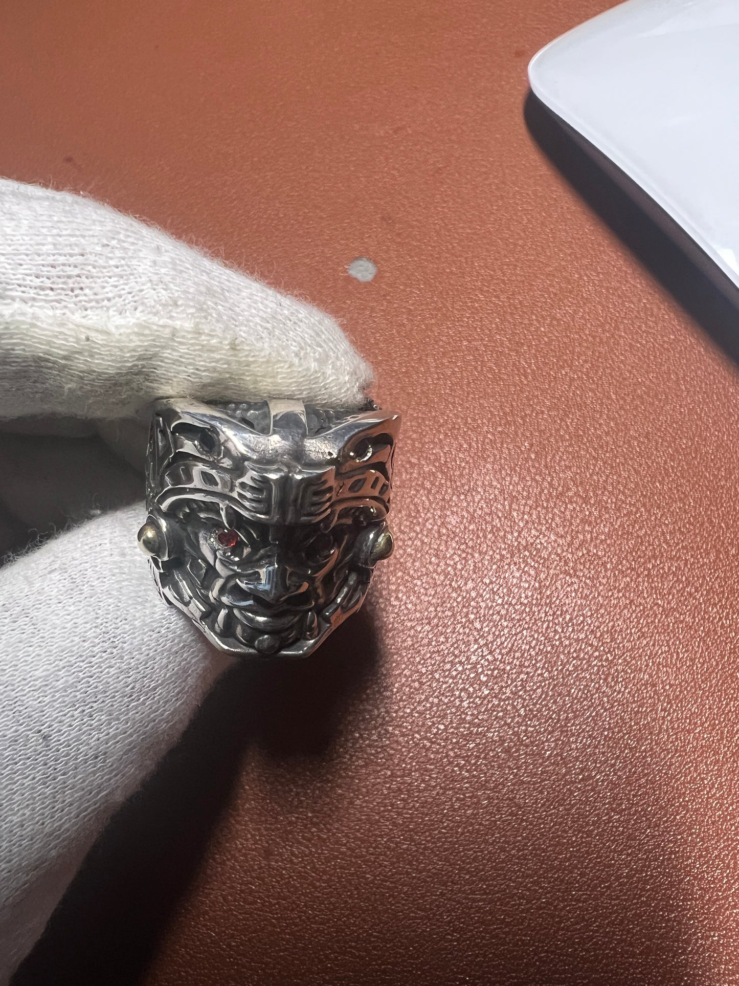 Quetzalcoatl or Kukulkan Warrior Ring, Aztec, Mayan, Sterling Silver, Size 9, Zirconia Mexico (#1)