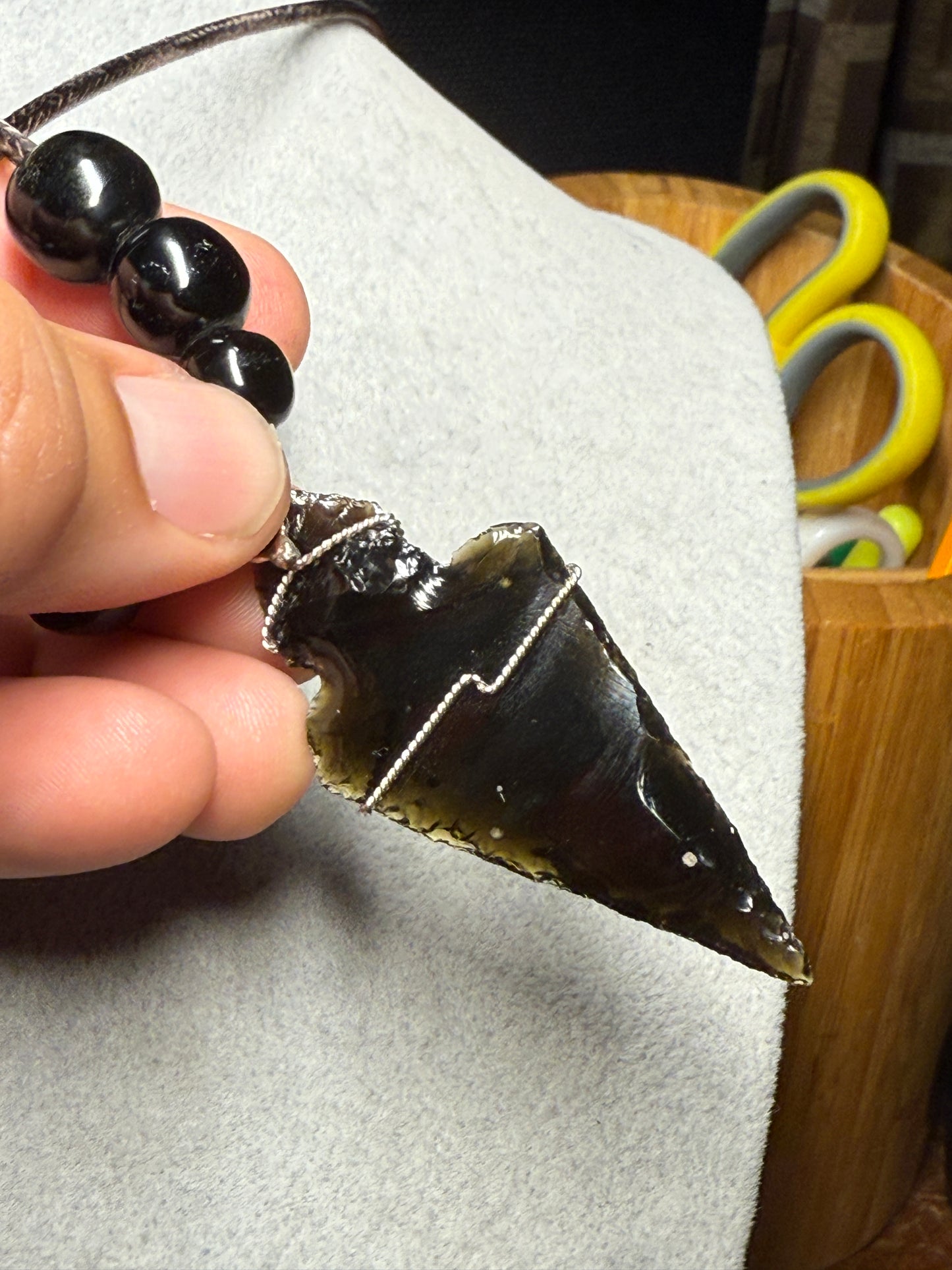 Obsidian Arrowhead, Pendant Necklace, Aztec MEXICA TRIBE, Indigenous, Mexico (#7)