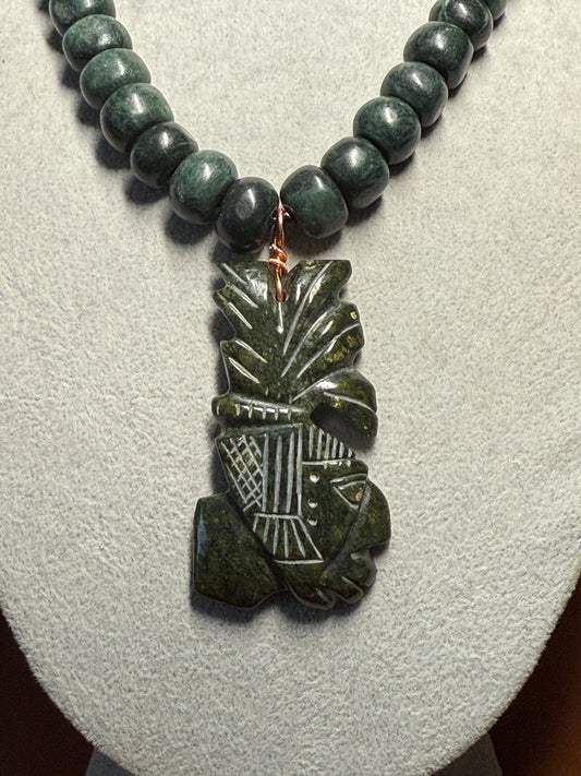 Mayan Emperor Pakal Pendant, Serpentine Stone, Guatemalan Marble, Necklace, Mayan, Mexico (#14)