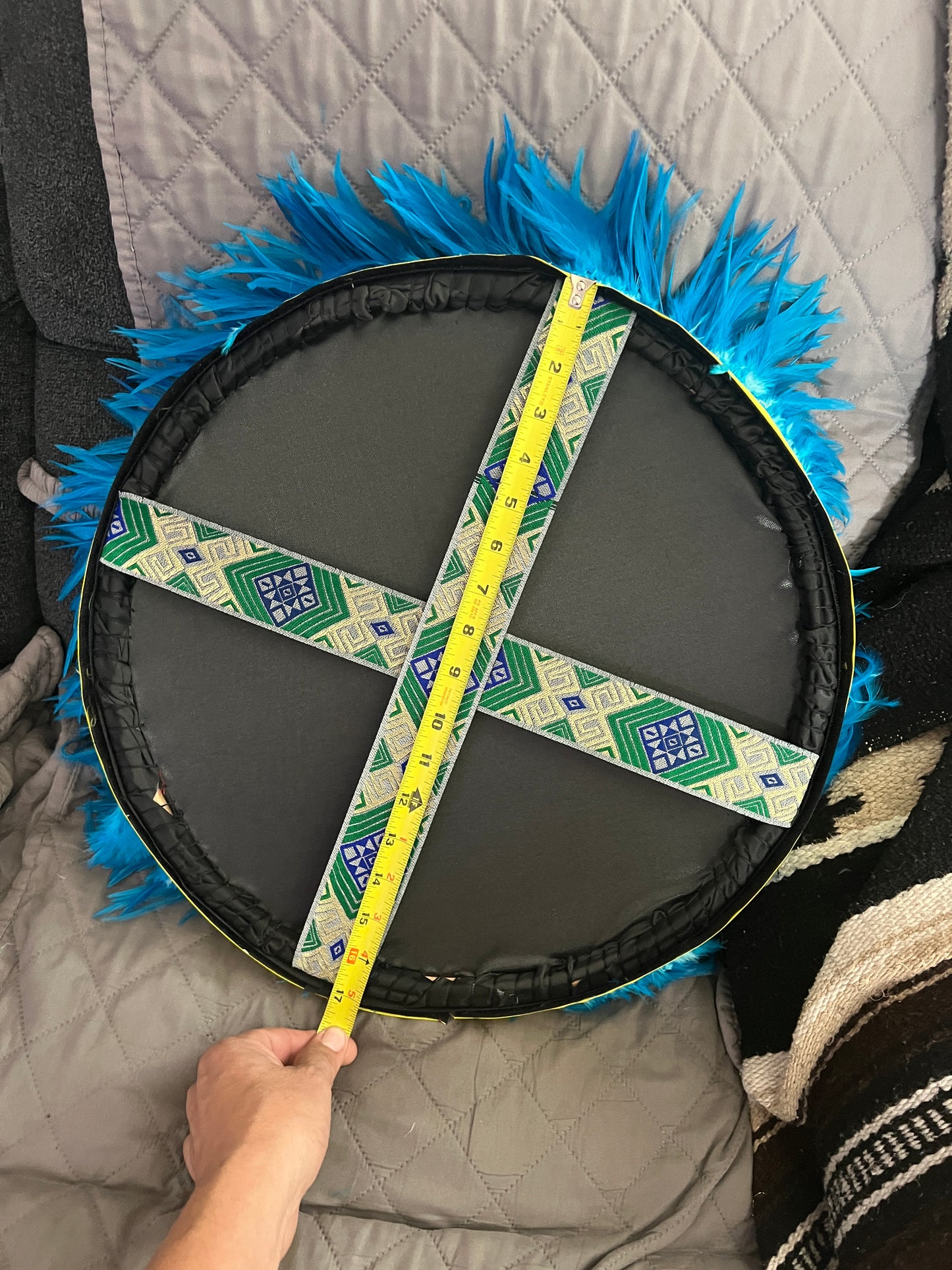 Chimalli Danzante Azteca Dance Shield Feathers, 17", Aztec Pow wow, Netotiliztli, Mexica