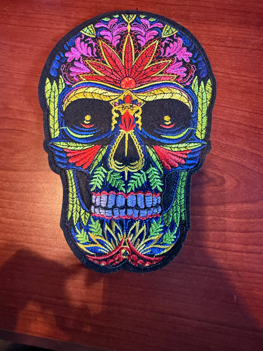 Mexican Skull, Iron On Patch, 9" Day of the Dead, Dia De Muertos, Colorful Vibrant patch #24