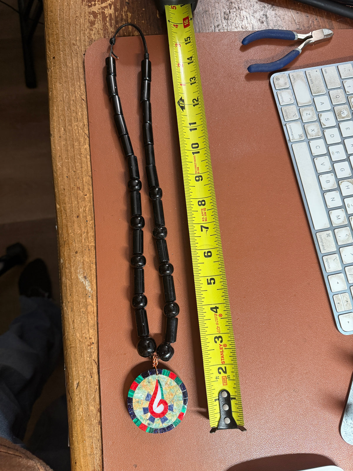 Tenochtitlan Ute-Azteca Nahuatl Speech Symbol Pendant Necklace, Obsidian, Beads, Parakeet Turquoise, Nacre, Coral, Handmade in Mexico (#15)