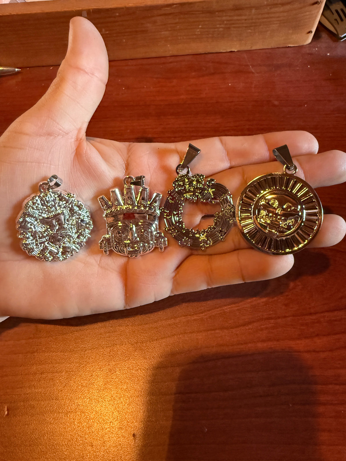 4 Aztec Pedants, Coyolxauhqui, Mictlantecuhtli, Tlaloc, & Quetzalcoatl, Metal #38