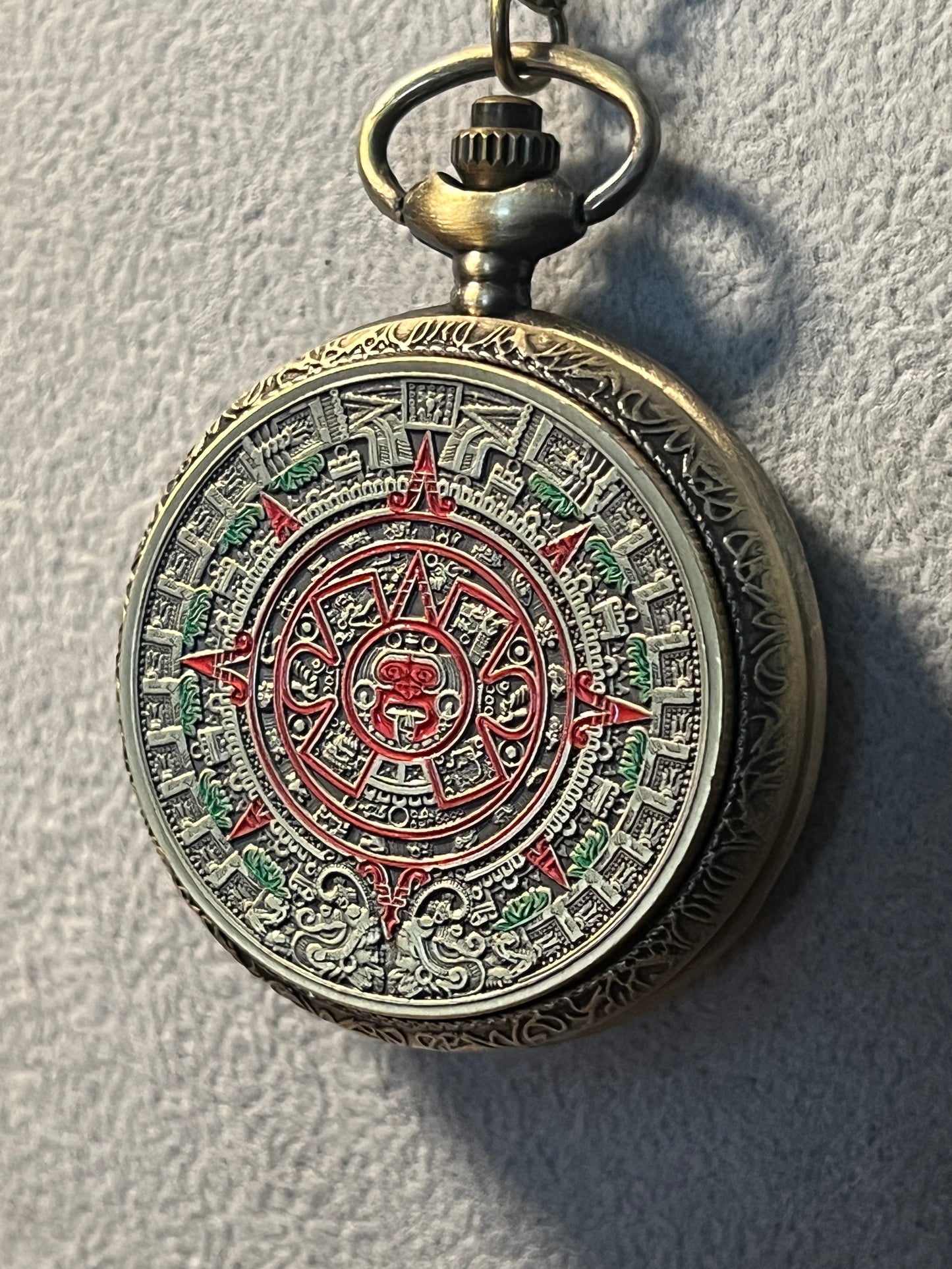 Aztec Gold Calendar Sun Stone Necklace Watch Bronze Quartz, old fashion #20