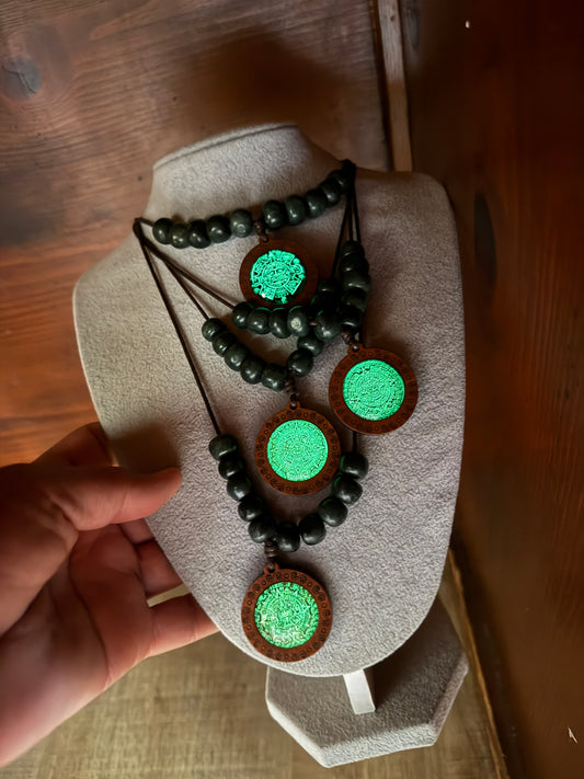 Glow In The Dark Aztec Calendar Pendant 4 different designs Guatemalan Beads #15