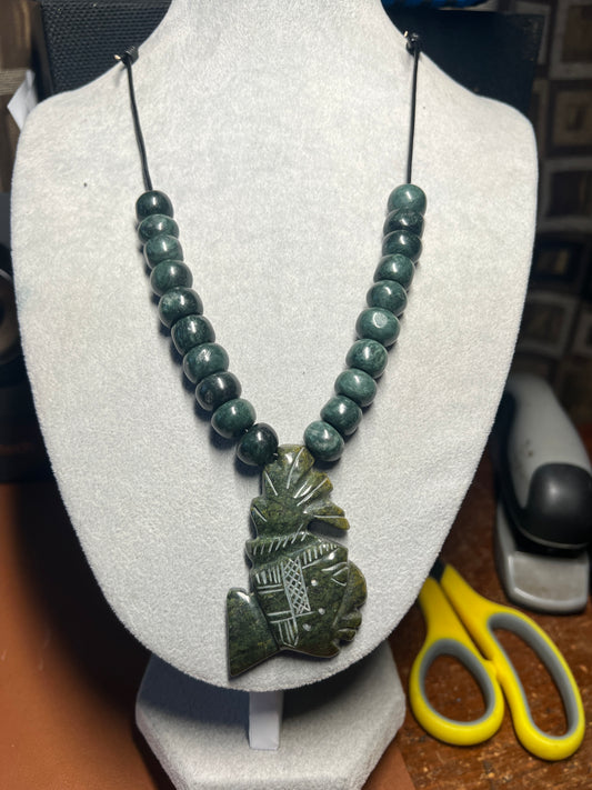 Jade Pakal Mayan Pendant Guatemalteco Beaded Necklace, Guatemalan Jade, Indigenous Kʼinich Janaab #35