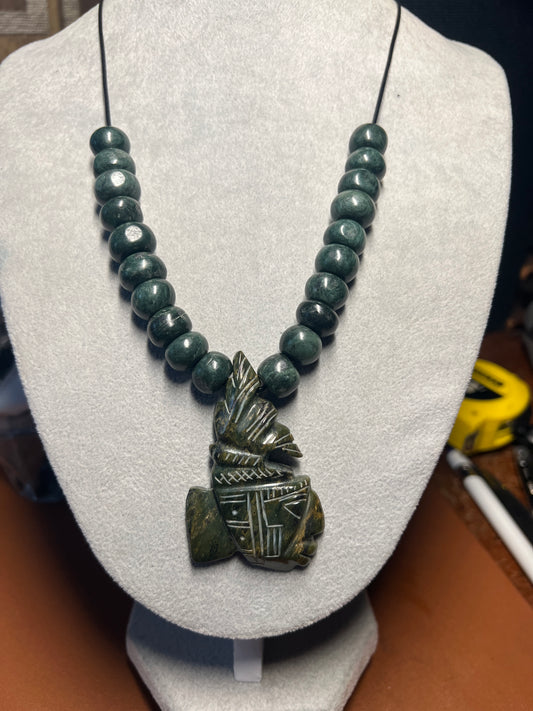 Jade Pakal Mayan Pendant Guatemalan jade  Beaded Necklace, Indigenous Kʼinich Janaab #37