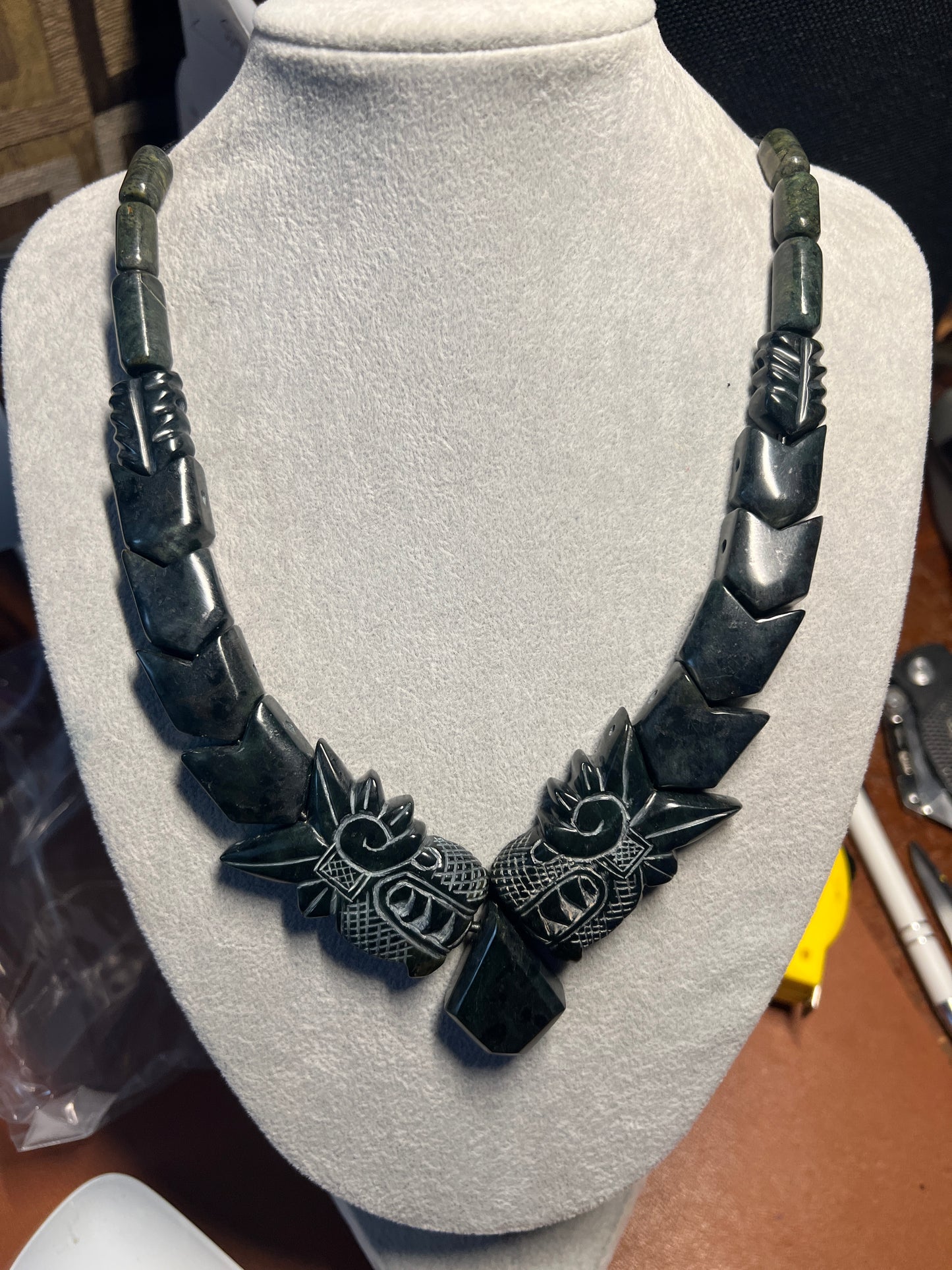 Serpentine Quetzalcoatl Necklace, Kukulkan Dark Necklace, double headed serpent, Maya, Aztec, Mexica, Mexico, Plumed Serpent, Feathered Dragon #36