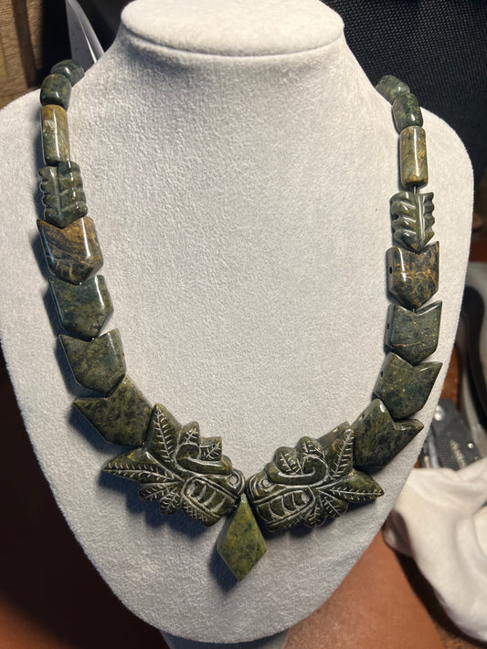 Jade Quetzalcoatl Necklace, Kukulkan Parakeet Jade Necklace, double headed serpent, Maya, Aztec, Mexica, Mexico, Plumed Serpent, Feathered Dragon #37