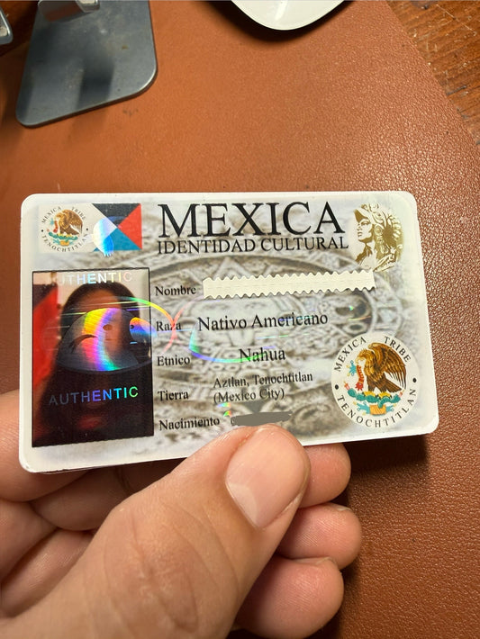 MEXICA CULTERAL IDENTITY CARD, Novelty, Not A Valid Form of ID, Mexican, Mexicans, Mexico