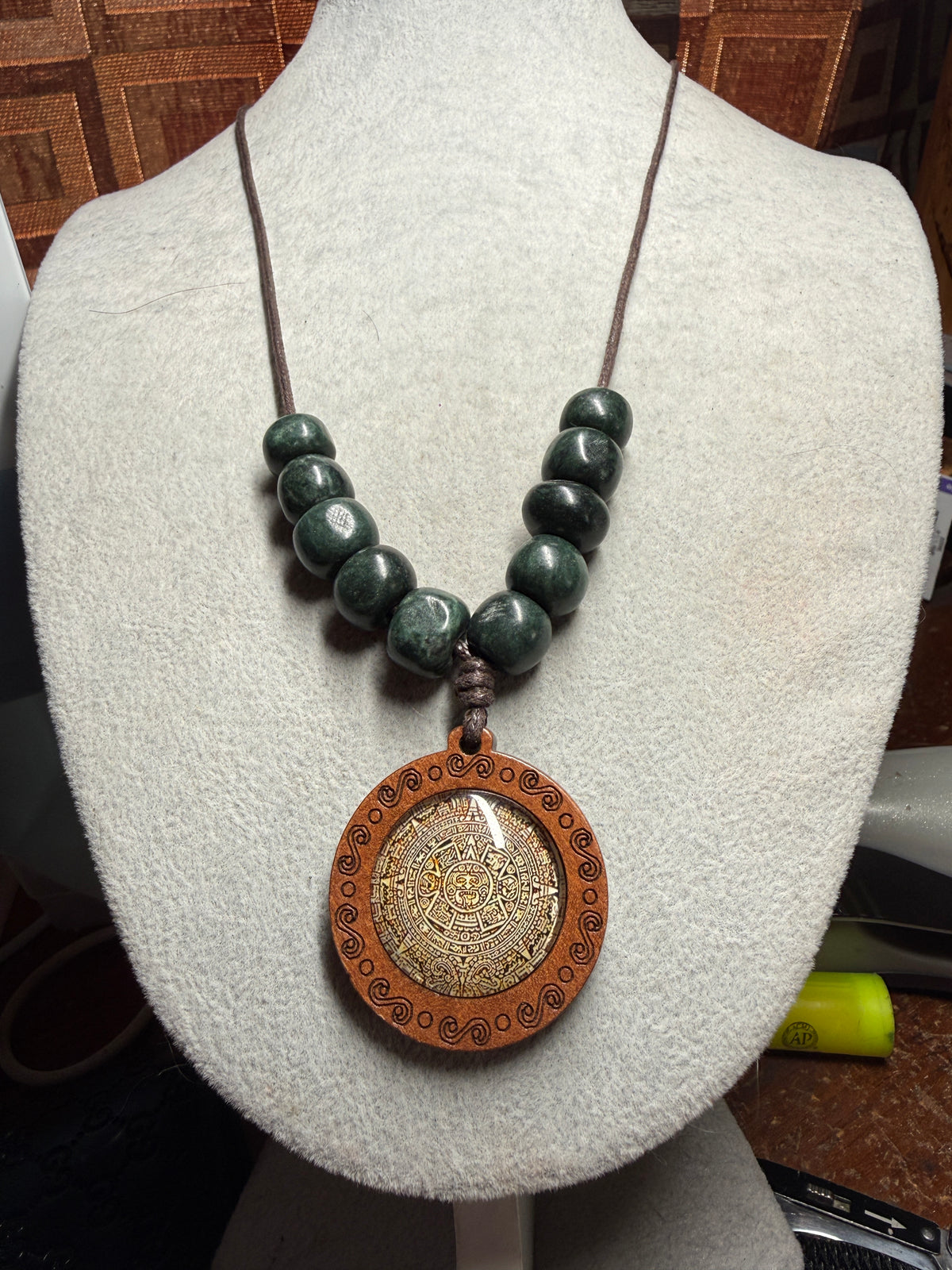 Glow In The Dark Aztec Calendar Pendant, Mexica, Mexico, Mexican, Adjustable, Calendario Azteca, Indigenous, Tonatiuh, Sun Sol Face (#Xa3)