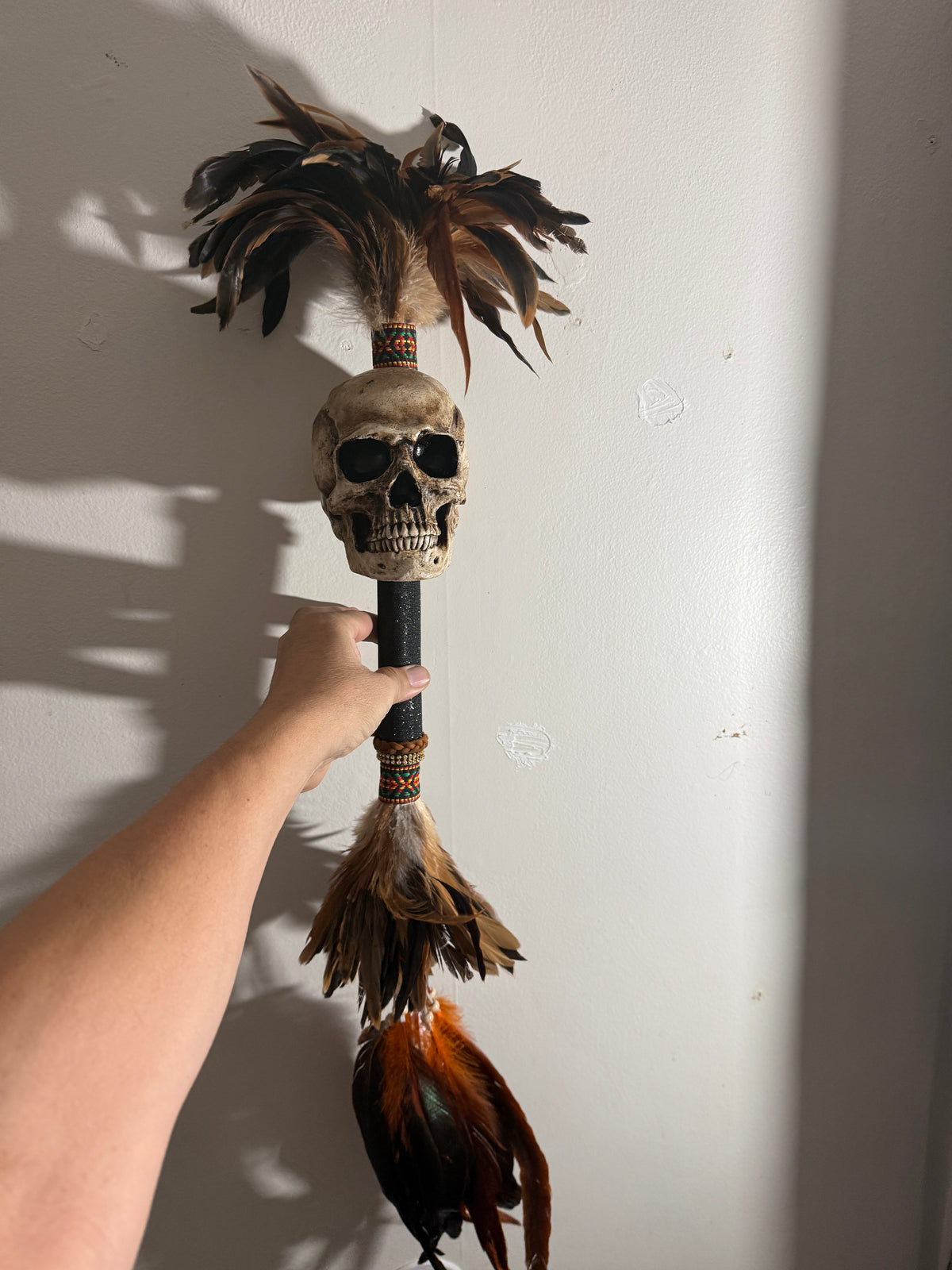 Aztec Mictlantecuhtli Danza Azteca Sonajero, Hand Made in Mexico Brown Orange
