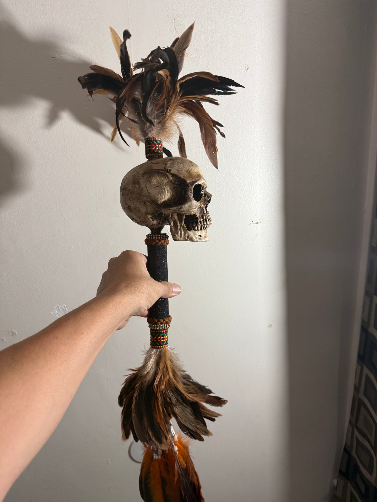 Aztec Mictlantecuhtli Danza Azteca Sonajero, Hand Made in Mexico Brown Orange