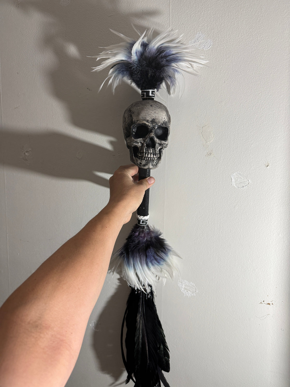 Aztec Mictlantecuhtli Danza Azteca Sonajero, Hand Made in Mexico Black White