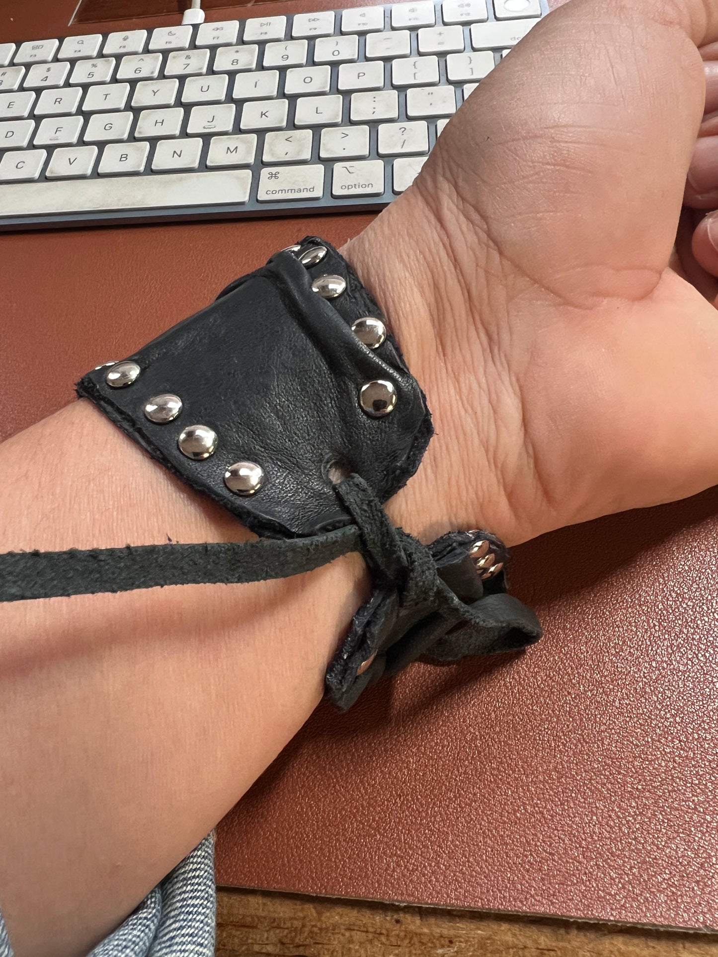 Leather Aztec Wrist Cuff Bracelet Skull, Studs, Mens, handmade Mexica Aztec (#37)