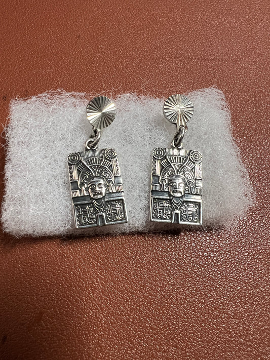 Taxco Sterling Silver Earrings Mixtec Mictlantecuhtli Zapoteca Mexico 925 (#20)