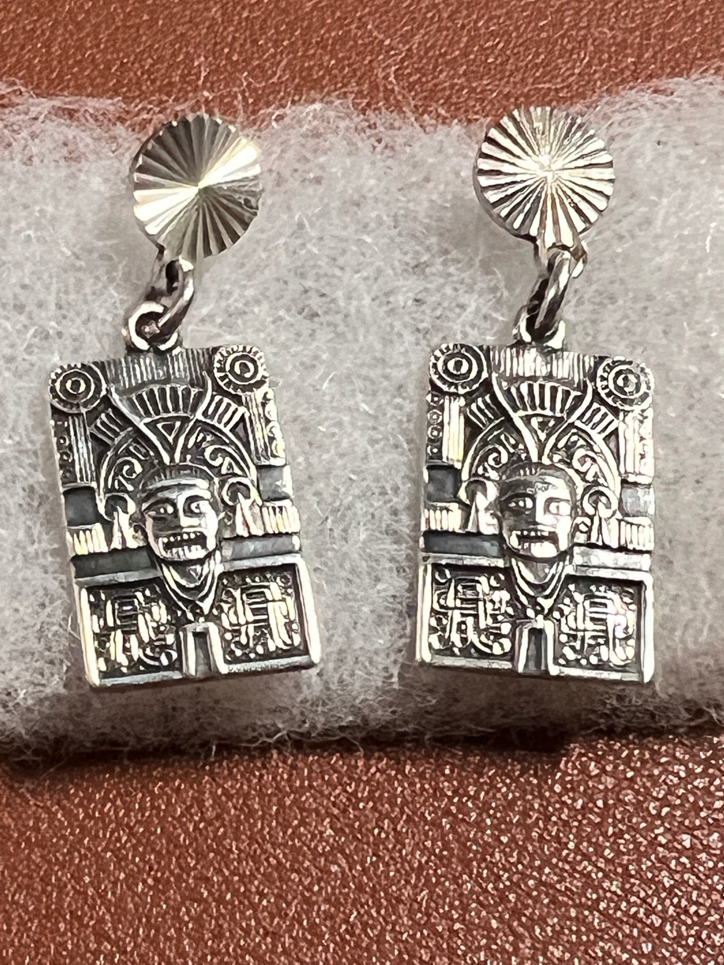 Taxco Sterling Silver Earrings Mixtec Mictlantecuhtli Zapoteca Mexico 925 (#20)