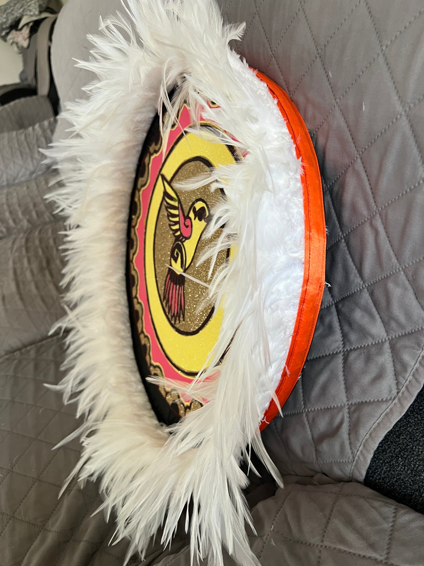 Chimalli Hummingbird Danzante Azteca Dance Shield Huitzilipochtli Feathers, 17", Aztec Pow Wow, Netotiliztli,