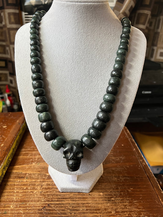 Mictlantecutli Full Skull Jade Necklace Jade Guatemalan Beads, Indigenous, (#38)