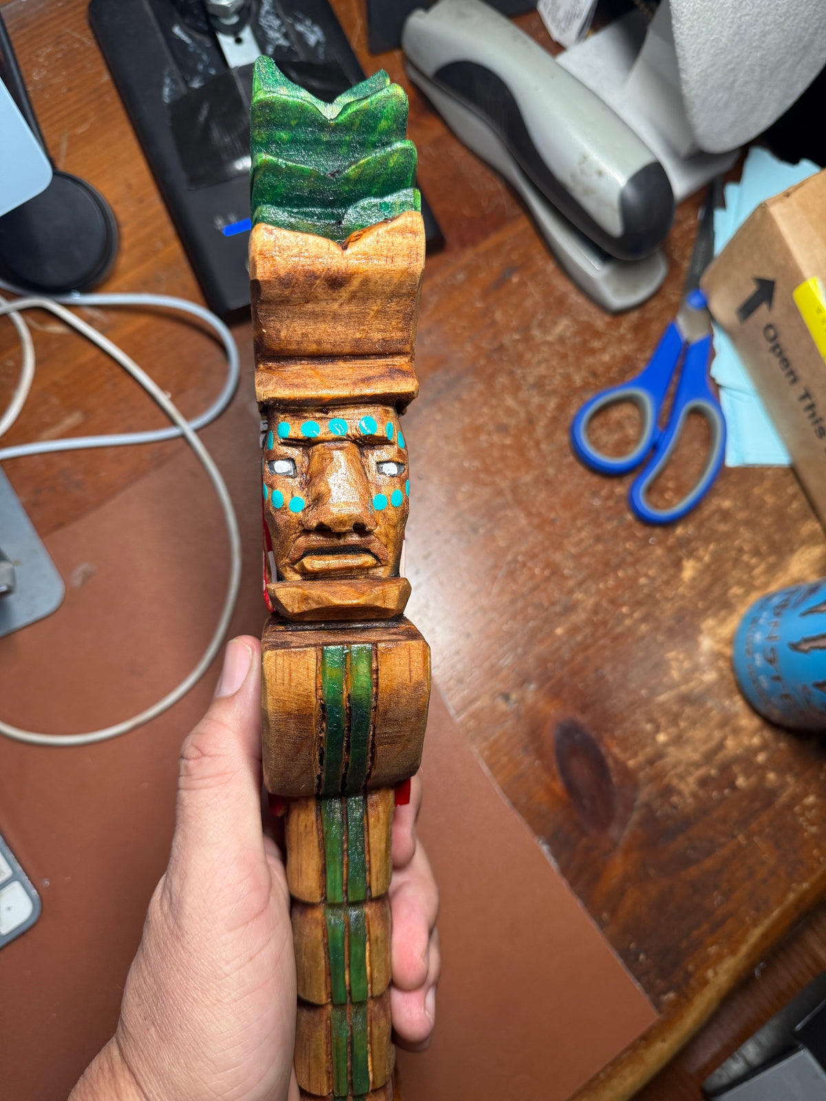 Huitzilopochtli Hummingbird Dagger, Aztec, Mexica, Deep Wood Carved, Obsidian 20"