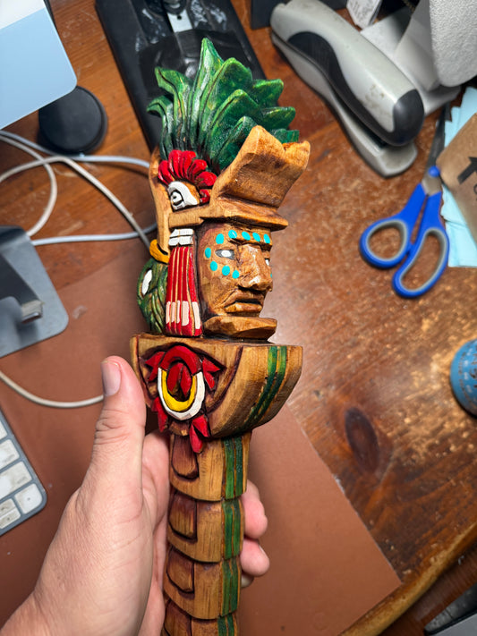Azteca Huitzilopochtli Hummingbird Dagger, Aztec, Mexica, Wood Carved, Obsidian