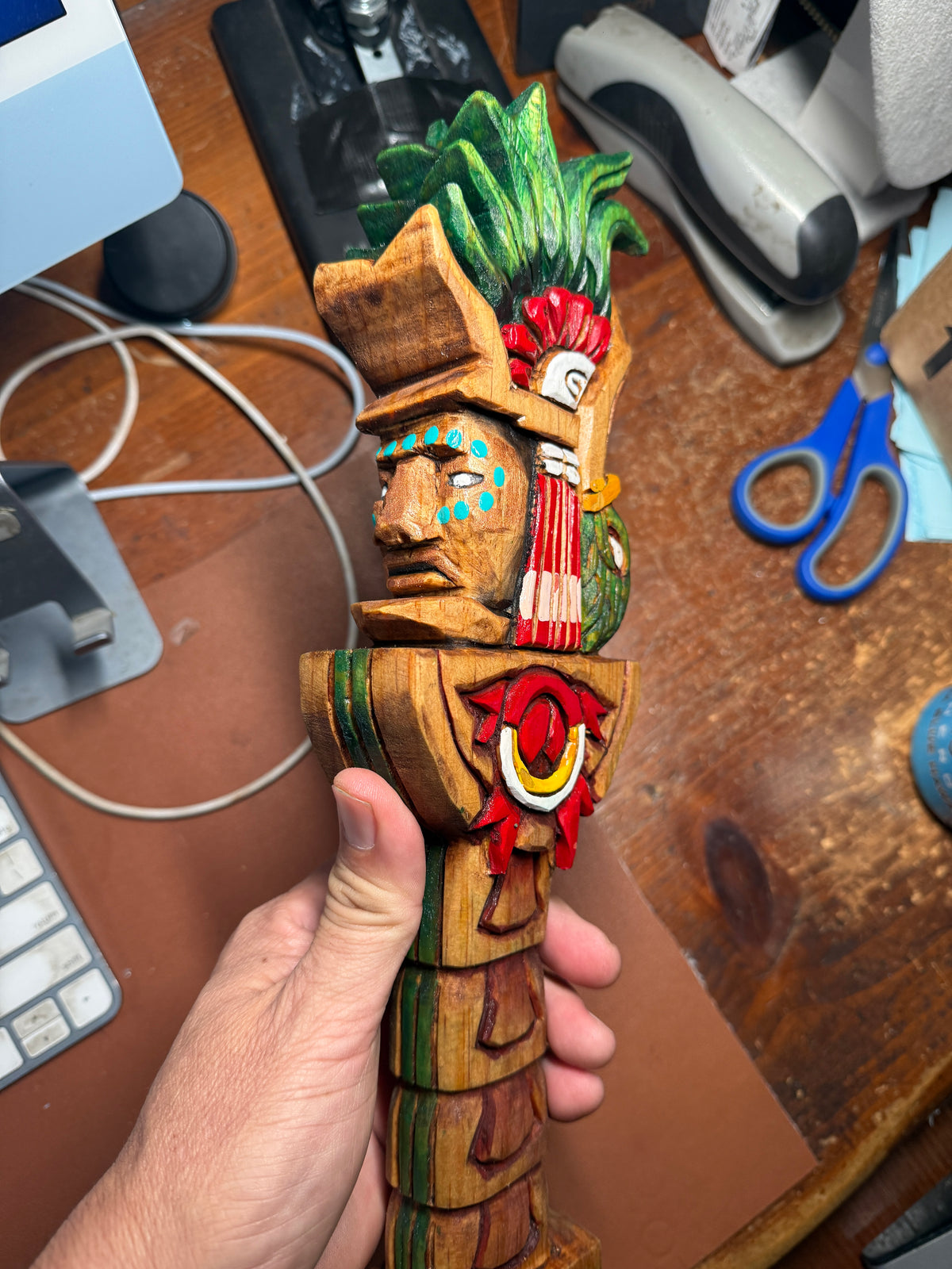 Huitzilopochtli Hummingbird Dagger, Aztec, Mexica, Deep Wood Carved, Obsidian 20"
