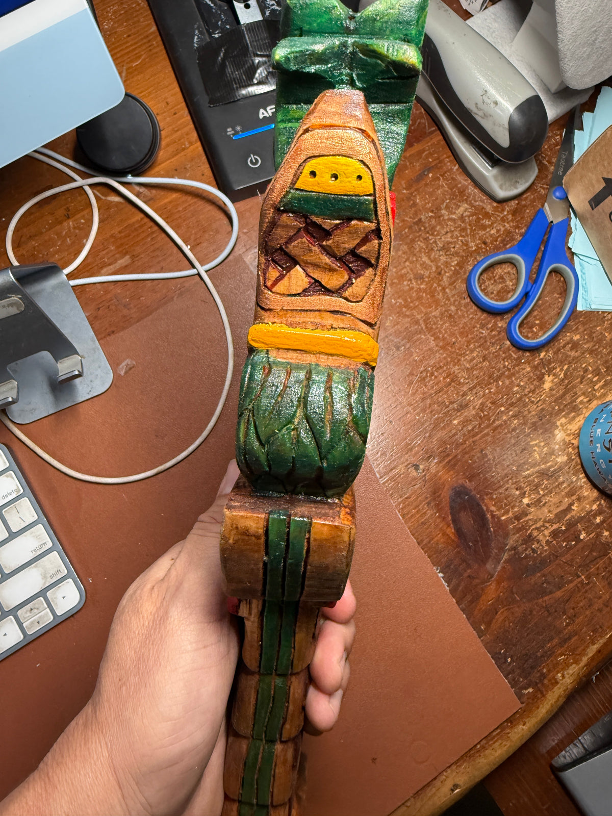 Huitzilopochtli Hummingbird Dagger, Aztec, Mexica, Deep Wood Carved, Obsidian 20"