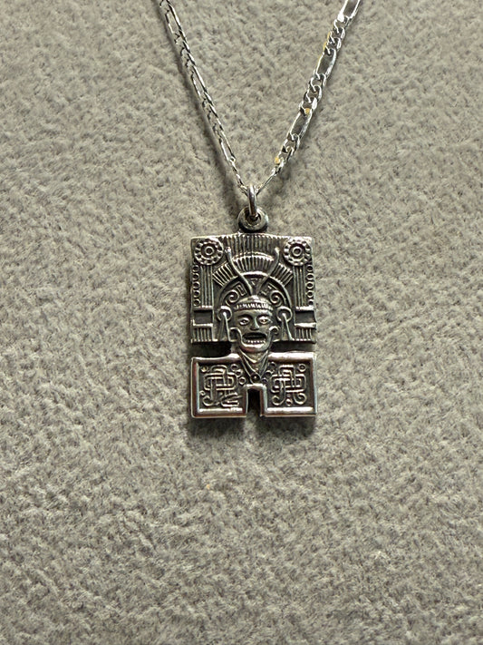 Sterling Silver Mictlantecuhtli Aztec Pendant w/925 plated Necklace #3