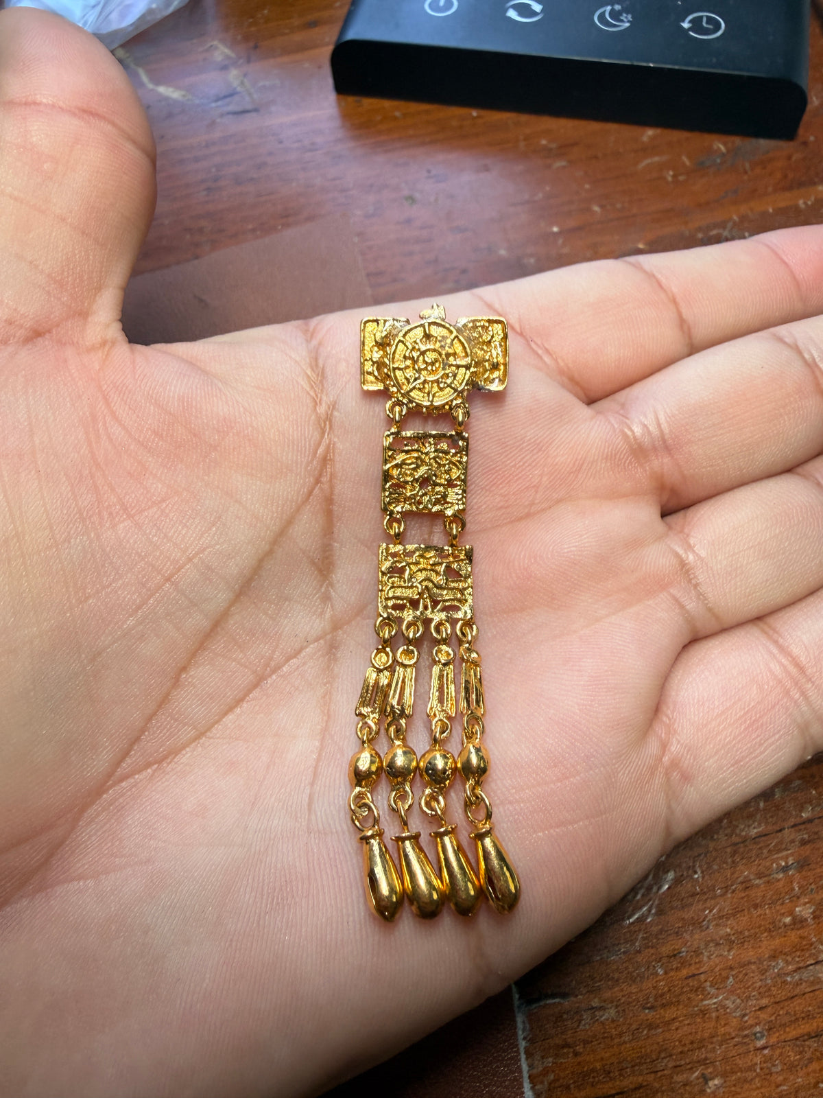 Rare Vintage Aztec Gold Plated Pin Brooch, Salvador Teran Marbel reconstructed H