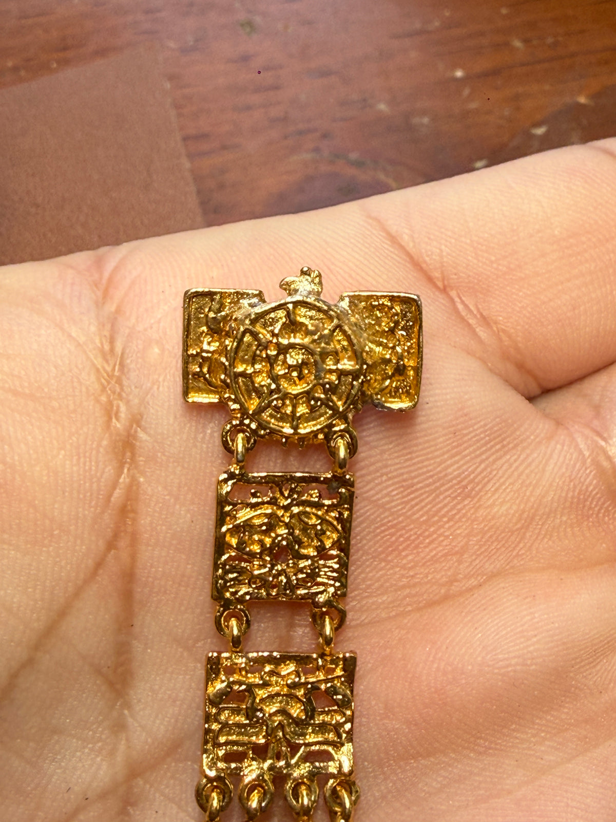 Rare Vintage Aztec Gold Plated Pin Brooch, Salvador Teran Marbel reconstructed H