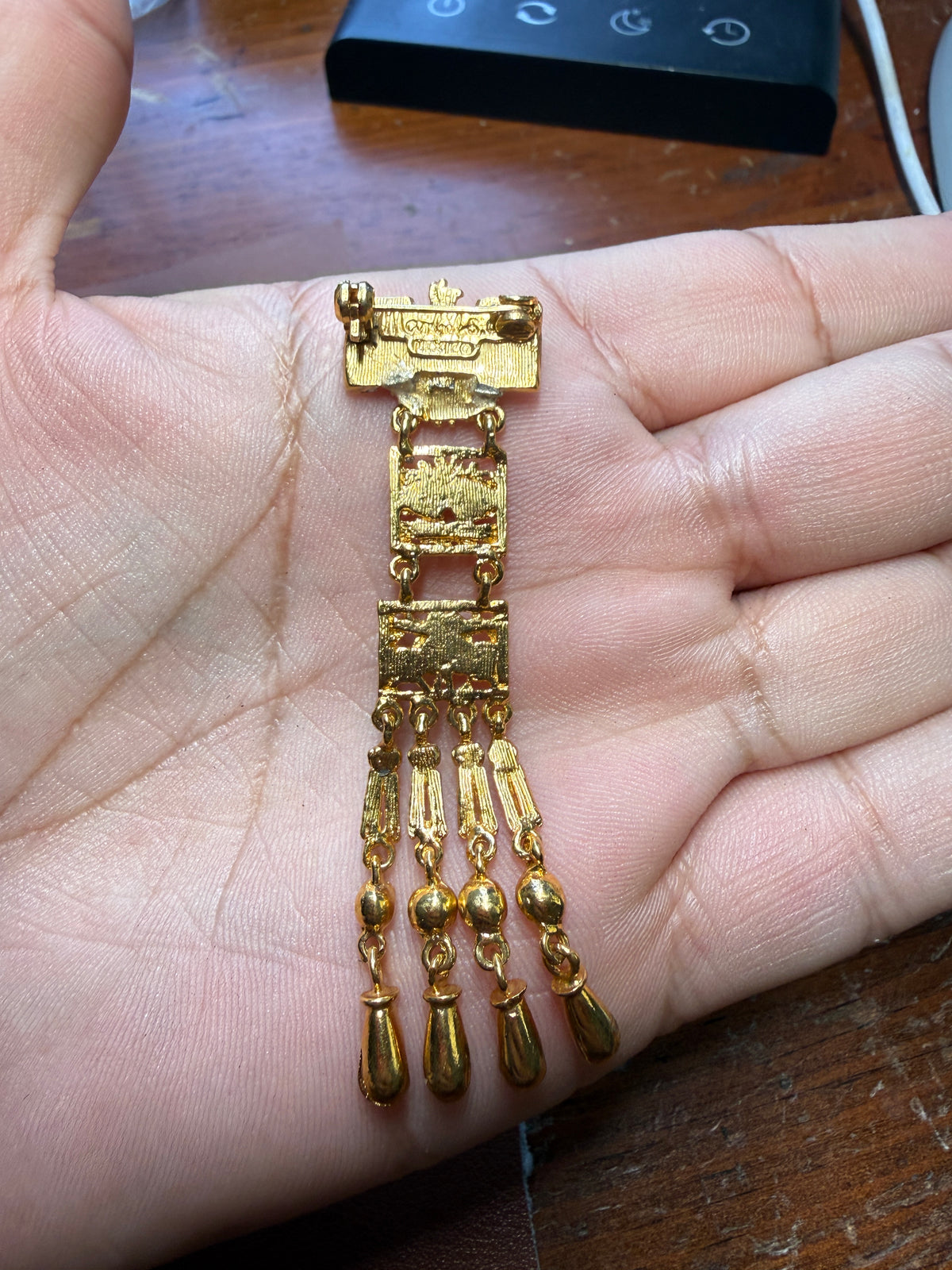 Rare Vintage Aztec Gold Plated Pin Brooch, Salvador Teran Marbel reconstructed H